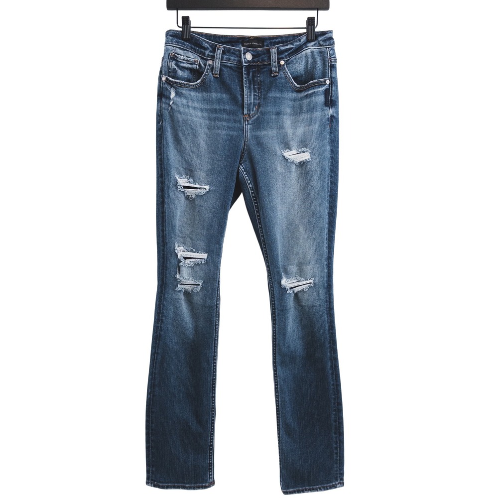 Silver‎ Jeans Beau Slim Boyfriend Women 27 Blue Distressed Denim Western Boho